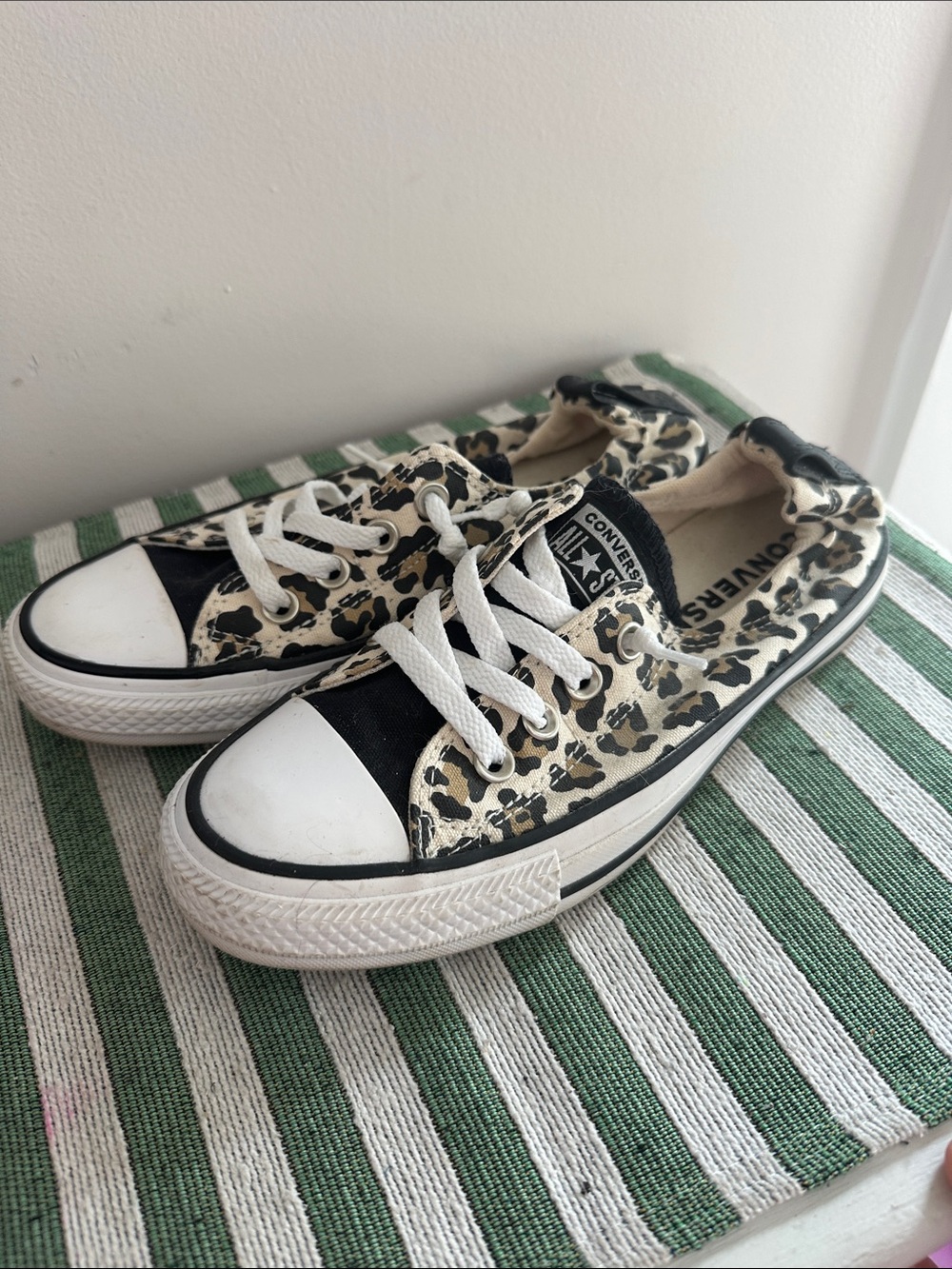 Converse Women’s Low Top Leopard Canvas Sneakers - Black & Beige